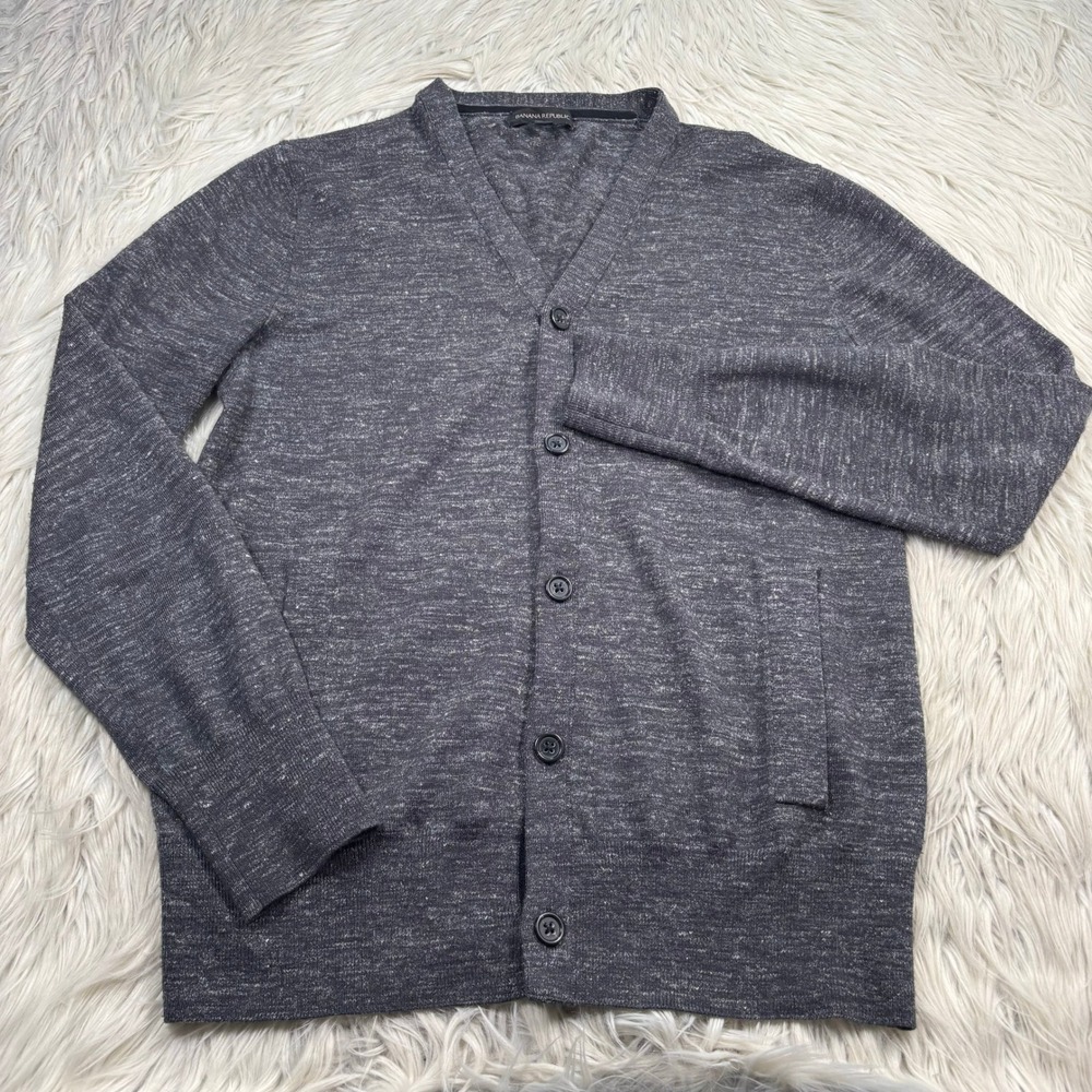 Banana Republic Women's M Gray Button Cardigan Wool Linen Preppy Academia
